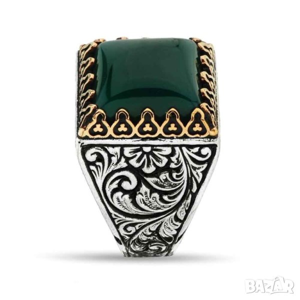 Мъжки пръстрен със зелен циркон, снимка 1