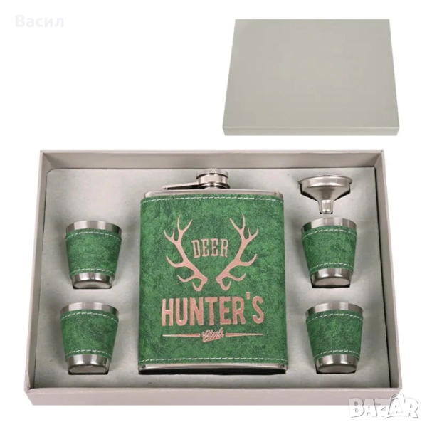 Манерка с надпис Deer hunter's club от кожа и метал с аксесоари, снимка 1
