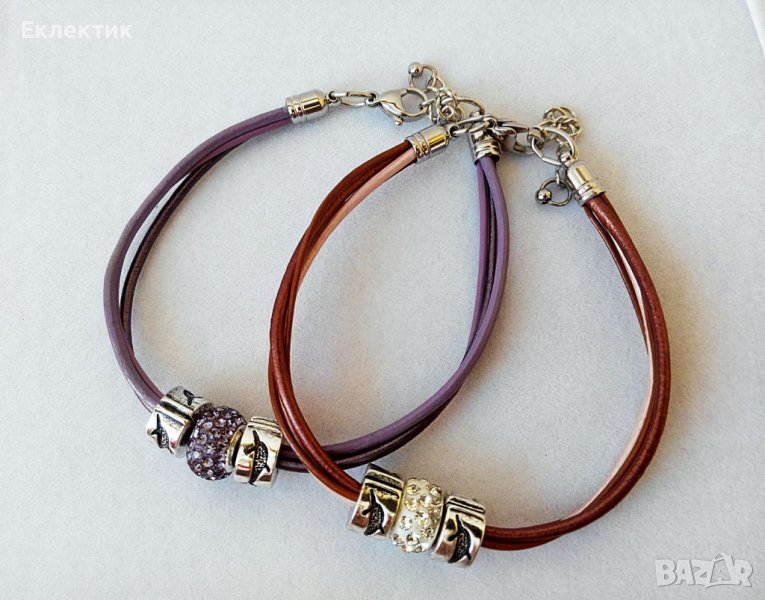 Гривни от кожа и полимерни кристали, снимка 1