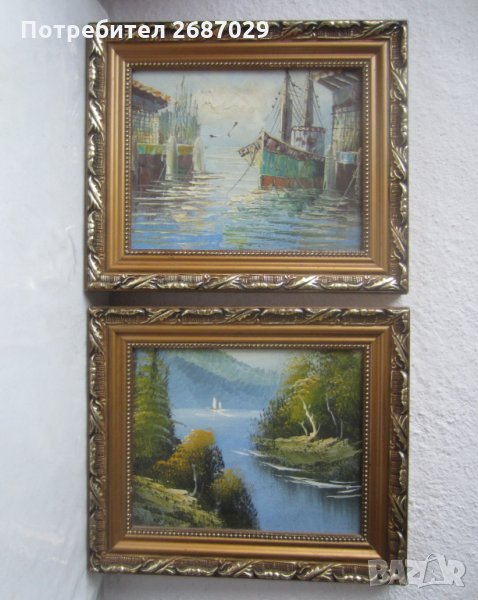 Картини: Пейзаж, море, кораб, чайка картина с рамка, река, картини , снимка 1