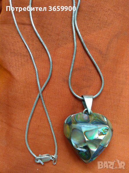 Дамско колие с камъни, сребърно,сърце, снимка 1