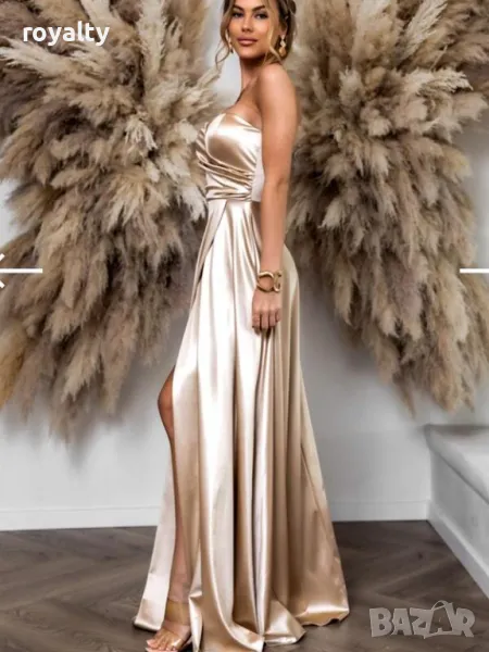 Официална дълга бежова рокля, снимка 1