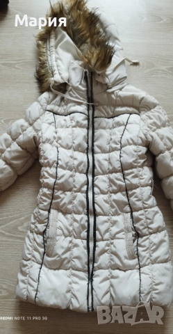 Дълго дамско дебело яке с качулка с пух