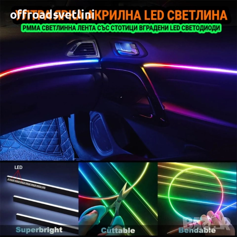 RAINBOW LED амбиентно осветление за автомобили с RGB 256 цвята, 2 в 1, снимка 3 - Аксесоари и консумативи - 52827831