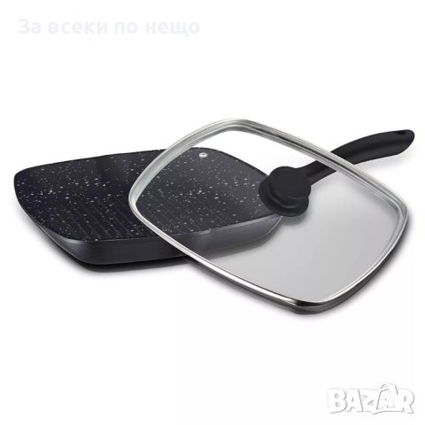 ✨Грил тиган с капак ZEPHYR Z 4316 M24C, 24см., Незалепващо покритие, Гранит, Правоъгълен, снимка 1
