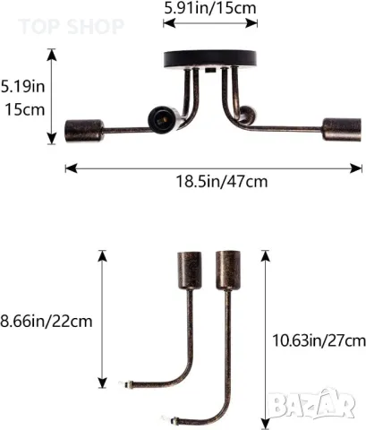 Индустриална полувградена лампа Plfann, 4 лампи с регулируеми метални рамена, снимка 3 - Лампи за таван - 49566512
