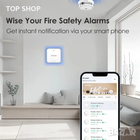 Интелигентна аларма за дим с комплект базова станция, детектор за дим, снимка 2 - Друга електроника - 49338349