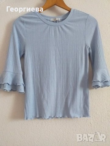 Небесносиня блуза с волани, снимка 1 - Корсети, бюстиета, топове - 37749349