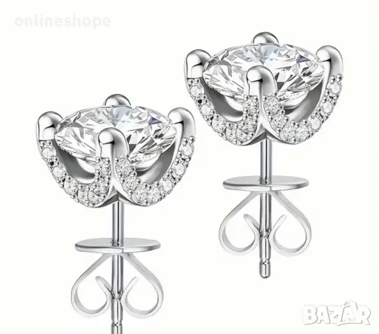 S925 Сребро / Сребърни обеци с камък Мойсанит 1ct ( карат ) - Диамант