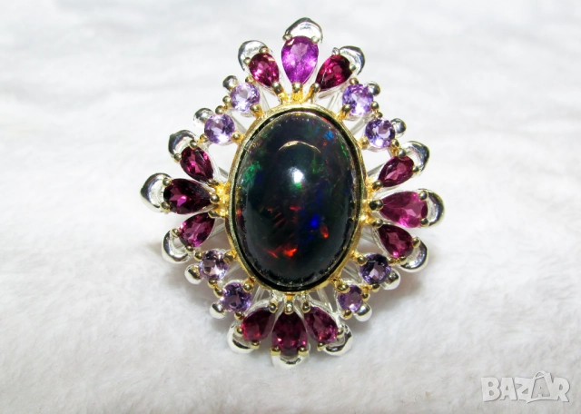 925 сребърен пръстен с голям огнен опал 19х14мм, подходящ за подарък, снимка 2 - Пръстени - 51718944