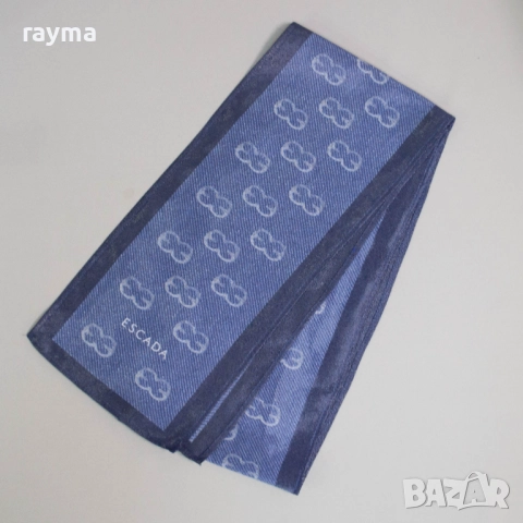 Escada шал естествена коприна с ламе дънково синьо с лого, снимка 7 - Шалове - 51823335