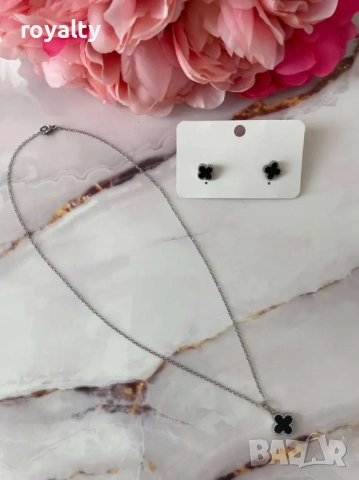 Сет/Комплект JL Famous Clover Silver Black, снимка 3 - Колиета, медальони, синджири - 52837798