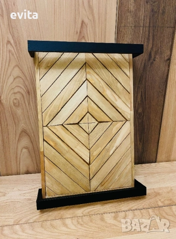 🌿 Ръчно изработен дървен поднос с геометричен дизайн и черни дръжки, снимка 8 - Прибори за хранене, готвене и сервиране - 54212781