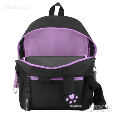 Ученическа раница My Way с бандана, Черен, 30x15x41 см., снимка 3 - Ученически пособия, канцеларски материали - 51417749