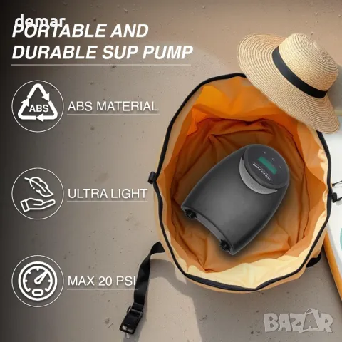 TONSIM 20PSI акумулаторна SUP помпа, 15000mAh батерия, LCD дисплей, снимка 7 - Други спортове - 49665193