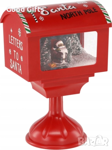 Музикална Коледна пощенска кутия „Santa North Pole“ с LED светлини и ефект на падащ сняг, снимка 3 - Декорация за дома - 52339443