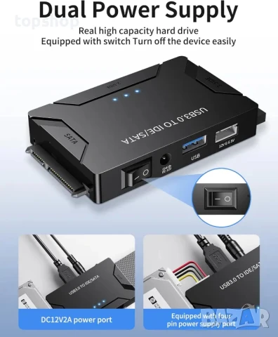 НОВ Адаптер POSUGEAR USB 3.0 към IDE и SATA, 2,5"/3,5" инчови HDD/SSD, снимка 4 - Кабели и адаптери - 50542548