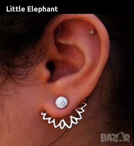 Sale Обеца 1pcs с подпъхване,back and front cristals,white/нова, снимка 1