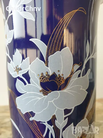 Royal KPM 21см/КПМ Бавария стара немска порцеланова ваза/кобалт-цветя-злато, снимка 5 - Вази - 48897861