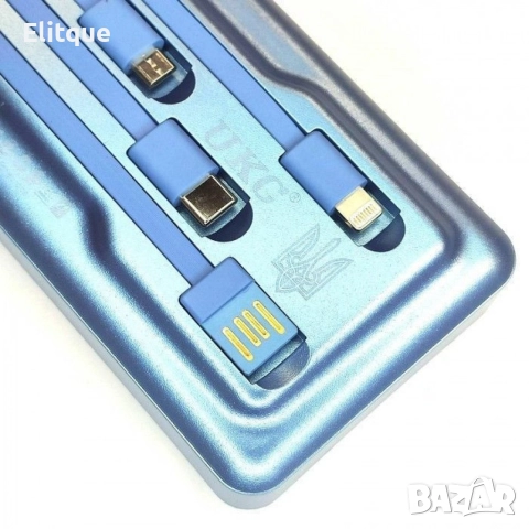 Външна батерия със соларен панел Power bank UKC 8412 10 000 Mah кабел за зареждане 4в1 Син, снимка 10 - Друга електроника - 52895371