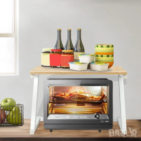 рафт стойка за микровълнова, стоманена рамка, кухненски, черен плот, снимка 3 - Етажерки - 51110658