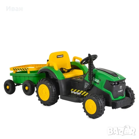 ТОП ЦЕНА!НОВО!Акумулаторен трактор с ремарке TERRON GREEN с 12V батерия,дистанционно,USB