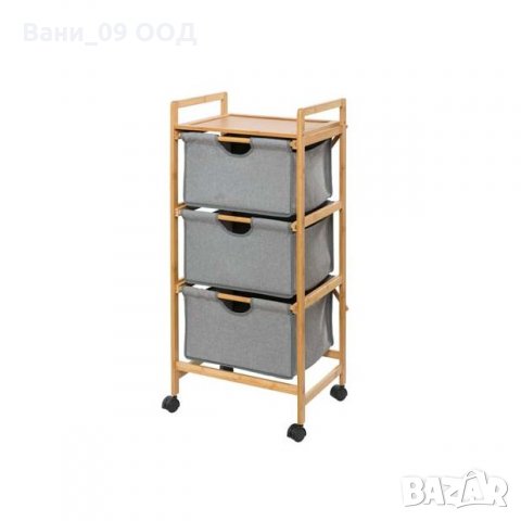 Бамбукова етажерка на колелца с 3 текстилнин коша, снимка 2 - Етажерки - 31287990