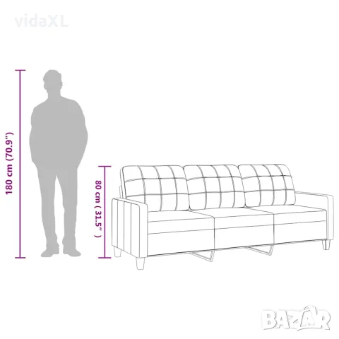 vidaXL 3-местен диван, кремав, 180 см, изкуствена кожа, снимка 9 - Дивани и мека мебел - 56147296