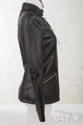 Черно кожено дамско яке марка Giorgio di Mare - S, снимка 2 - Якета - 30101343