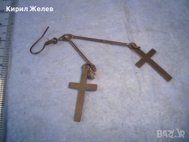 МЕСИНГОВА АРТ ОБЕЦА с ДВЕ КРЪСТЧЕТА и ФАСЕТИРАН ЦИРКОН 21531, снимка 5 - Обеци - 36954255