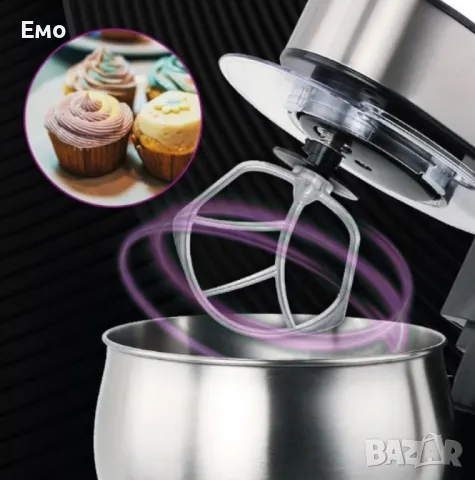 Планетарен миксер с купа от инокс - Techwood TRO-1055, 1000W, 5л, 3 бъркалки, 6 степени + Pulse, снимка 9 - Миксери - 48451170