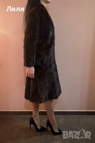 Стилен Визон за зимата, до под коляното, тъмнокафяв, снимка 5 - Палта, манта - 52420076