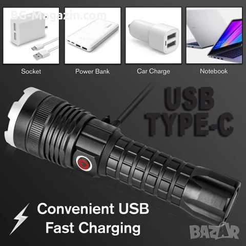 Мощен акумулаторен LED фенер прожектор XHP90 USB зареждане за лов риболов къмпинг палакта планина, снимка 7 - Къмпинг осветление - 51017182