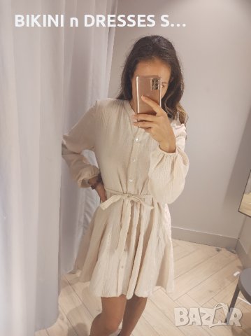 Уникална бежава рокля памучна с колан 100% памук, снимка 2 - Рокли - 42104358