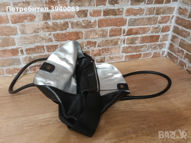 Дамска чанта черна от естествена кожа, снимка 5 - Чанти - 52514680