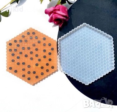 ситни пчелни килийки медена пчелна пита шестоъгълник подложка силиконов молд форма фондан смола гипс, снимка 3 - Форми - 36627544