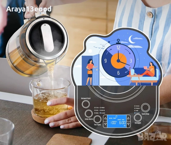 Razorri Електрическа кана за чай от неръждаема стомана 1.7L , 5 вида чай, снимка 4 - Кани - 54062849