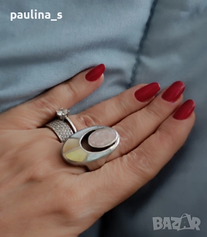 Винтидж! / Уникален сребърен пръстен с разноцветен седеф , снимка 10 - Пръстени - 52033549