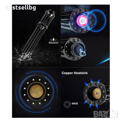 Мощен син акумулаторен лазер пойнтер 5000mW палещ клечка горящ цигара, снимка 5 - Измервателни инструменти - 29084757