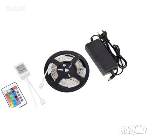 Комплект светодиодна лента, SMD5050, 60 диода, захранване, контролер, самозалепваща, RGB, IP54, 12VD