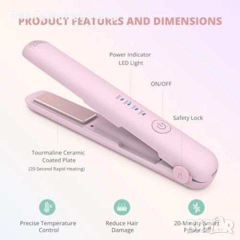 Нова бяла Мини безжична преса и маша за коса жени 2 в 1 4 температури, снимка 3 - Преси за коса - 53970819