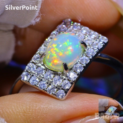 Сребърен пръстен с натурален Етиопски Опал и сертификат , снимка 3 - Пръстени - 54201479