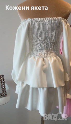 Бяла рокля с ръкави, снимка 3 - Рокли - 54274080