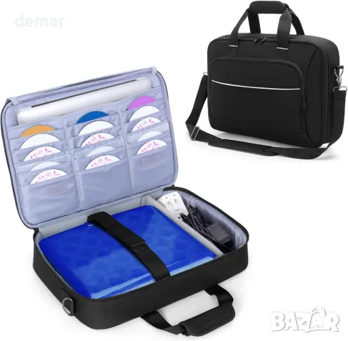 Калъф Rexmica за преносим DVD плейър (14.1-17.5 инча), 15 джоба за съхранение на DVD, черен