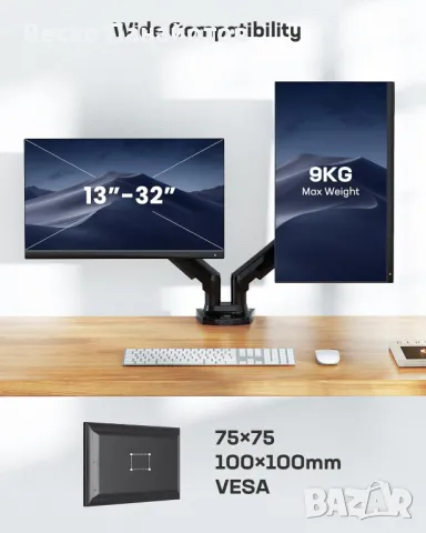 Стойка за двоен монитор HUANUO за екрани от 13 до 32 инча, снимка 3 - Стойки, 3D очила, аксесоари - 49477758