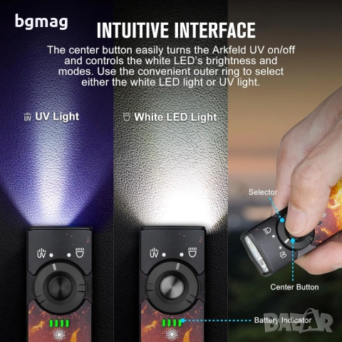 OLIGHT Arkfeld UV LED фенер до 1000 лумена, с ултравиолетова светлина, снимка 8 - Къмпинг осветление - 52124852