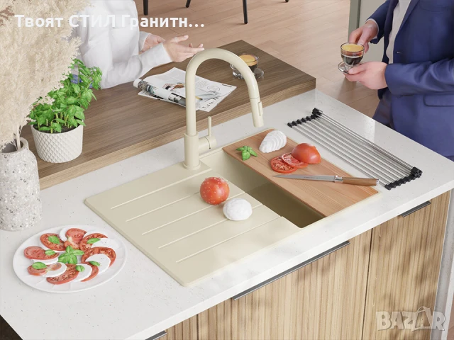 Беж кухненска мивка от гранит Копенхаген 40 Top 700х500