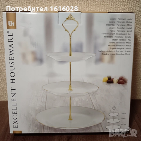 Нов порцеланов поднос - стойка за мъфини,сладки,бонбони и др. на три нива., снимка 5 - Аксесоари за кухня - 53962021