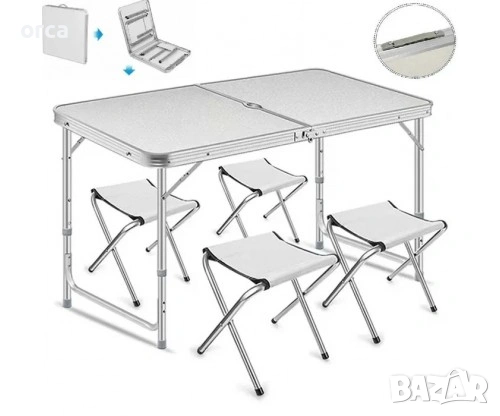 Сгъваема къмпинг маса с 4 стола алуминиева с отвор чадър