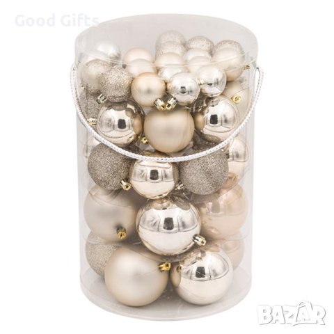 44 броя Комплект Коледни топки, цвят Шампанско в 3 размера